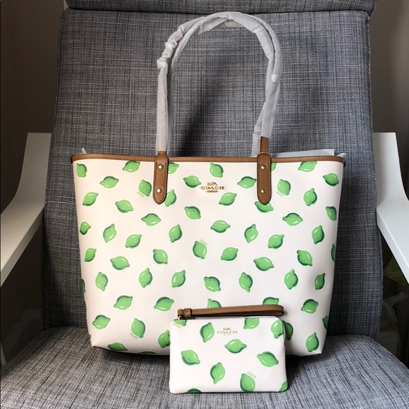 Coach Handbags - 🆕Coach Lime Print Reversible Tote & wristlet